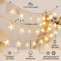 Batteriebetriebene 10 LED Warmweiße Stern-Schneeflocken-Lichterkette IP44 Wasserdicht für Innen/Garten Weihnachtsdekoration Einfach zu Montieren
