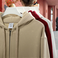 Sweat-shirt à capuche zippé unisexe en molleton épais, mélange de coton tricoté, coupe oversize pour l'hiver