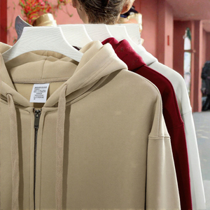 Sweat-shirt à capuche zippé unisexe en molleton épais, mélange de coton tricoté, coupe oversize pour l'hiver - Product Image 2