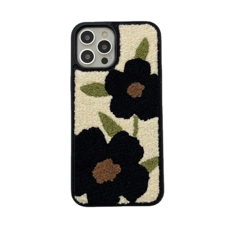 Elegant Fluffy flowers case for iphone 13 Pro 12 11 Pro Max XR X XS 7 8 Plus Cute protective plush case