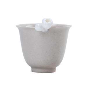 Chinese Style Wood Ash Glaze <b>Hand</b> <b>Molded</b> Flower Teacup Ceramic Tasting Cup Kung Fu Tea Set Small Master Cup - Product Image 5