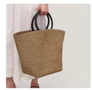 Sac fourre-tout en rotin naturel de style bohème avec poignées, grande capacité, ouverture supérieure, pour femme, usage quotidien décontracté, doublure en polyester, prêt pour la plage - Product Image 2