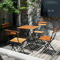 Chaise pliante d'extérieur en bois avec structure métallique, siège à lattes empilable pour balcon, jardin et cour