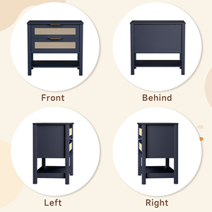Rattan Nightstand With 2 Drawers Storage Shelf Boho <b>Bedside</b> <b>Table</b> For Bedroom - Product Image 4