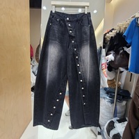 Nouvelle collection automne 2026 – Jean large rétro taille haute en denim délavé foncé pour femme, avec détails boutonnés, coupe ample, style décontracté chic pour le quotidien