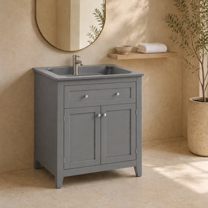 Meuble-lavabo carré gris moderne avec vasque en céramique et miroir LED, 48 pouces, meuble sur pied en bois massif peint avec tiroir - Product Image 3