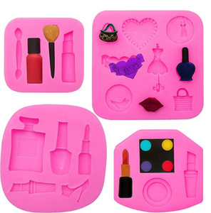 Homesun HY 4 Uds maquillaje tema silicona moldes beso lápiz labial Perfume tacones altos <span class=keywords><strong>Fondant</strong></span> pastel moldes - Product Image 1