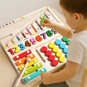 กระดานไม้ 4-in-1 อเนกประสงค์ พร้อมปากกาแม่เหล็ก เกมฝึกการคิดเชิงตรรกะ ของเล่นเสริมพัฒนาการสำหรับเด็กชายและเด็กหญิง - Product Image 2