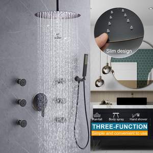 Système <span class=keywords><strong>de</strong></span> <span class=keywords><strong>douche</strong></span> mural en laiton bronze huilé, mitigeur moderne à poignée unique, triple jet (pluie/massage/jet), robinets doseurs, <span class=keywords><strong>barre</strong></span> coulissante - Product Image 2