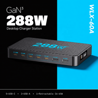 Chargeur de bureau GaN 8 ports 288W, station de charge 6C2A PD 100W PPS, chargeur mince pour ordinateur portable, smartphone, Switch, usine