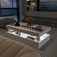 Table basse moderne à LED avec lumières RGB réglables, table centrale à 2 niveaux en blanc brillant pour salon, décoration de maison intelligente
