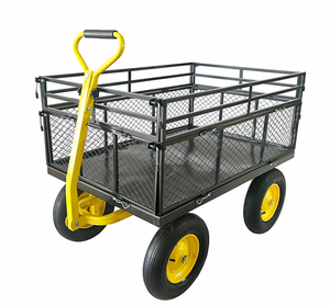 Chariot de jardin en métal en acier à poignée rotative à 180 ° Pneus de 13 pouces Capacité de 1000LBS Chariot à plate-forme à quatre roues personnalisable OEM - Product Image 1