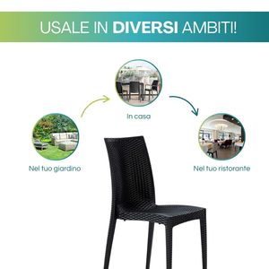 Sedie da Giardino Effetto Rattan in Polipropilene Antracite 39x46x81 Cm Impilabili Senza Braccioli per Esterni - Product Image 4