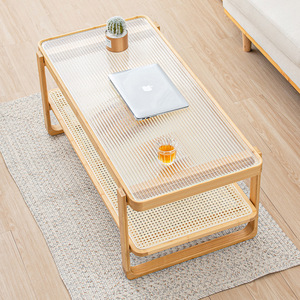 Glass And Rattan <b>Coffee</b> <b>Table</b> Original Color Nordic Minimalist Design Living Room Tea <b>Table</b> Modern Stylish <b>Small</b> Apartment Use - Product Image 3