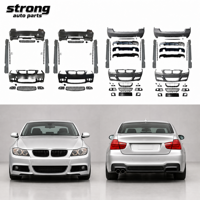 Kit Bumper Depan Belakang Tanpa Cat, Side Skirt, dengan Braket Lampu Grille, Kompatibel dengan BMW Seri 3 E90 Sedan 2005-2012