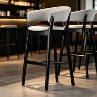 Tabouret de bar à dossier haut avec siège en tissu rembourré et pieds en bois pour bar à domicile ou restaurant