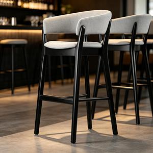 Modern High <strong>Back</strong> Bar <strong>Stool</strong> <strong>with</strong> Upholstered Fabric Seat and Wood Legs Counter Height for Home Bar &amp; Restaurant - Product Image 5