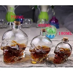 Creativo teschio bottiglia vuota di alcool bevanda bottiglia di vetro teschio bottiglia di vetro whisky fabbrica all'ingrosso