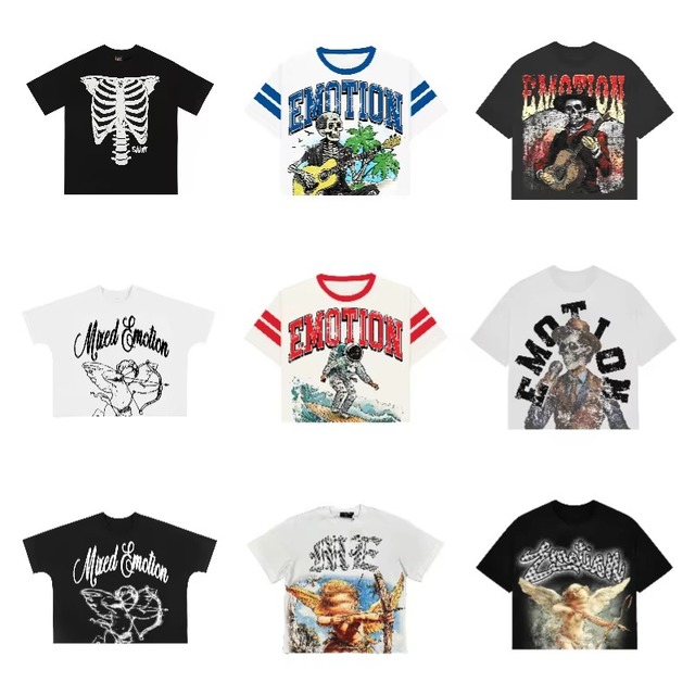 High Quality Men's Oversized T-Shirts 100% Cotton Short Sleeve Streetwear Anti-UV Graphic Printed Mixed Emotion Design