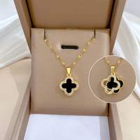 Kalung Baja Anti Karat Kristal Semanggi Empat Daun Desain 78 Fashion, Perhiasan Lapis Emas 18K Mewah, Rantai Kalung Anti Luntur