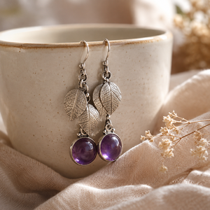 Orecchini vintage bohémien con foglie di ciliegio viola, regali per feste da donna - Product Image 6