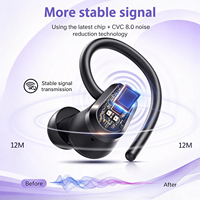 HE-059 earphone tanpa kabel, earbud olahraga LED dengan tampilan Digital casing pengisi daya cocok untuk bersepeda jalan