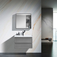 Meuble-lavabo mural gris en alliage d'aluminium avec vasque en pierre frittée et miroir LED pour hôtel