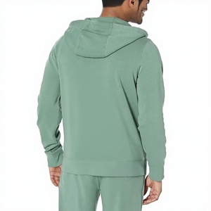 Sudadera con Capucha Verde para Hombre, Cierre de Cremallera, Corte Regular, Color Sólido, Estilo Casual para Otoño, 100% Algodón, Felpa Francesa, Transpirable, Tejido Ecológico, 240g - Product Image 2