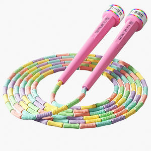 Corde à sauter en bambou pour enfants de 3 à 6 ans, perles souples en PVC, longueur réglable, équipement de fitness pour enfants, bleu, vert, violet - Product Image 2