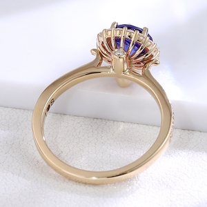 <span class=keywords><strong>Bague</strong></span> <span class=keywords><strong>saphir</strong></span> cultivé en laboratoire 2CT pierre principale en or jaune 14 carats 8mm <span class=keywords><strong>saphir</strong></span> rond <span class=keywords><strong>bleu</strong></span> cultivé en laboratoire avec <span class=keywords><strong>bague</strong></span> <span class=keywords><strong>de</strong></span> fiançailles Moissanite - Product Image 4