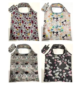 <b>Folding</b> Polyester Letter Pattern Shopping <b>Bag</b> with Shoulder Strap for Advertising Supermarket Use Green Tote - Product Image 1