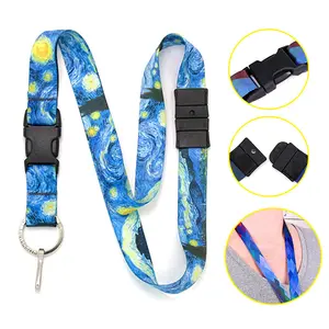 Wholesale High Quality Fashion Sublimation Printed Neck ID Card Lanyard Strap With Logo Safety Buckle Polyester Lanyard