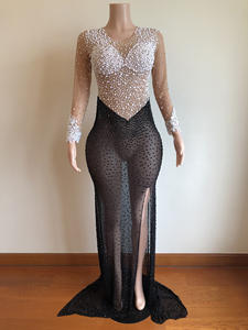 Produttori di <span class=keywords><strong>Abbigliamento</strong></span> Personalizzato, Abiti da Sera Sexy Trasparenti con Spacco Laterale, Costume da Festa con Cristalli Lucenti e Perle per Donne - Product Image 2