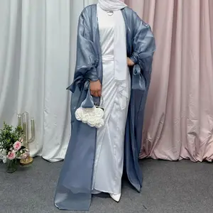 Модная Исламская одежда, Дубай абайское мусульманское платье, сияющий полиэстер, открытый халат Абайи, кардиган для женщин