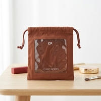 Pochettes cosmétiques en toile avec cordon de serrage et logo personnalisé Sacs de maquillage poudre et parfum avec fenêtre transparente