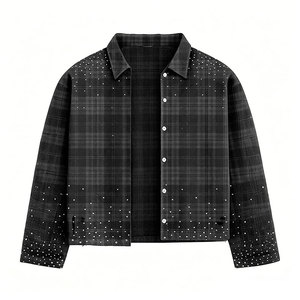 Camicia Personalizzata di Alta Qualità per Uomo, Oversize a Maniche Lunghe con Strass, Stile Hip Hop a Quadri, Casual per la Stagione Autunnale - Product Image 5