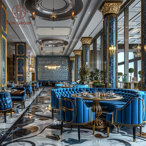 Set di Mobili di Lusso Moderni per <span class=keywords><strong>Ristorante</strong></span>: Divano in Velluto Blu con Bottoni, Poltrone con Finiture Dorate, Tavolo in Marmo per Sala da Pranzo e Soggiorno - Product Image 2