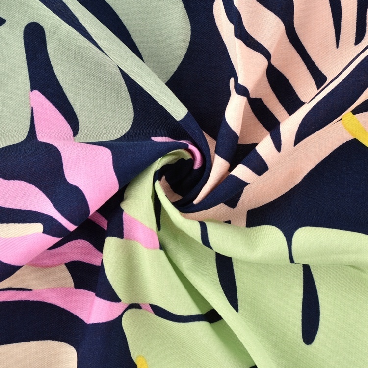 High quality customized woven plain soft tropical print 100% rayon fabric for dress