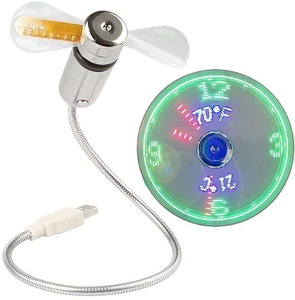 New USB Clock Fan with Real Time Clock Temperature Display GFT LED Light Cool Gadgets for Laptop Car Three Wind Speed Options