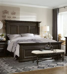 Lit double de style campagnard américain, sur mesure, pour chambre à coucher, lit de mariage de luxe, meubles en bois massif - Product Image 1