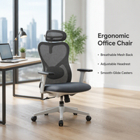 Chaise de bureau ergonomique 2D à dossier haut, confortable, entièrement en maille, pivotante, réglable, pour dirigeant, patron, manager