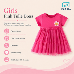 Robe de princesse <span class=keywords><strong>tutu</strong></span> rose en <span class=keywords><strong>tulle</strong></span> et mélange de coton respirant à manches courtes, motif floral, longueur genou, silhouette plage, pour filles, personnalisable OEM - Product Image 1
