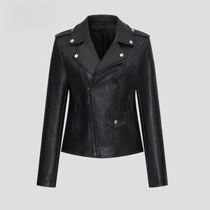 <span class=keywords><strong>Chaqueta</strong></span> corta de motociclista de piel sintética para mujer, <span class=keywords><strong>chaqueta</strong></span> negra de cuero PU de calle a la moda - Product Image 5