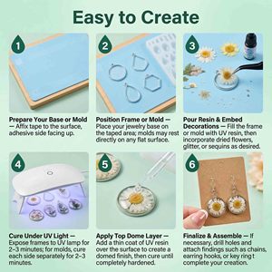 Kit de résine UV LEQU Happy And Fun, plus de 300 pièces, fournitures pour la création de bijoux DIY avec moules, outils et accessoires - Product Image 3
