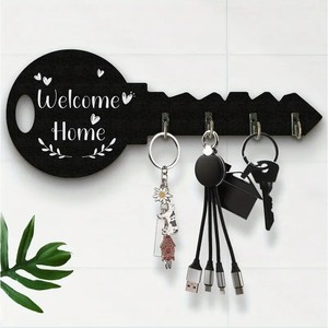 Key Shape Wall Mounted Key Holder <b>Black</b> Welcome Home Design With <b>Hooks</b> For Keys And Accessories - Product Image 2