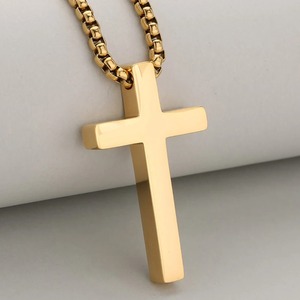 Collier pendentif croix simple en acier inoxydable, bijoux chrétiens vintage pour femmes et hommes, cadeau religieux hip-hop pour baptême - Product Image 5
