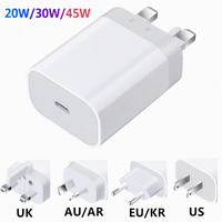 Chargeur rapide USB-C certifié CE UL SAA UKCA, prise murale originale UE US UK AU, PD 20W 25W 30W 45W, adaptateur secteur pour Apple iPhone Type C