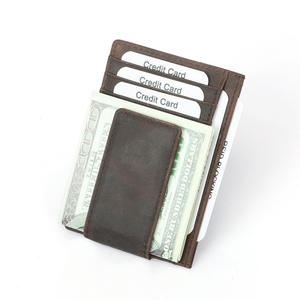 Minimalist Crazy Horse Genuine Leather Magnetic Money Clip <b>Wallets</b> <b>RFID</b> Slim Credit Card Holder <b>Wallet</b> for Men - Product Image 4