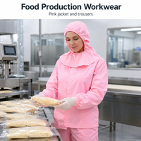 Ensemble de vêtements de travail antistatiques avec veste à capuche et pantalon, tissu quadrillé 110 GSM 5x5 mm, rose et blanc, couleurs personnalisées pour la production alimentaire