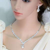 Parure de bijoux de mariée vintage 3-en-1 en laiton argenté et perles de haute qualité pour soirée et mariage